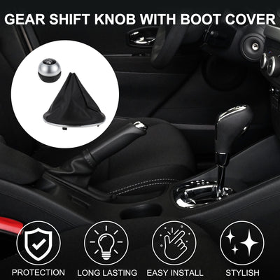 Harfington 6 Speed Manual Shift Knob with Boot Cover for Fiat 500 Durable | Front Automotive Gearbox Stick Shifter Lever Knob Black Plastic 1 Pc