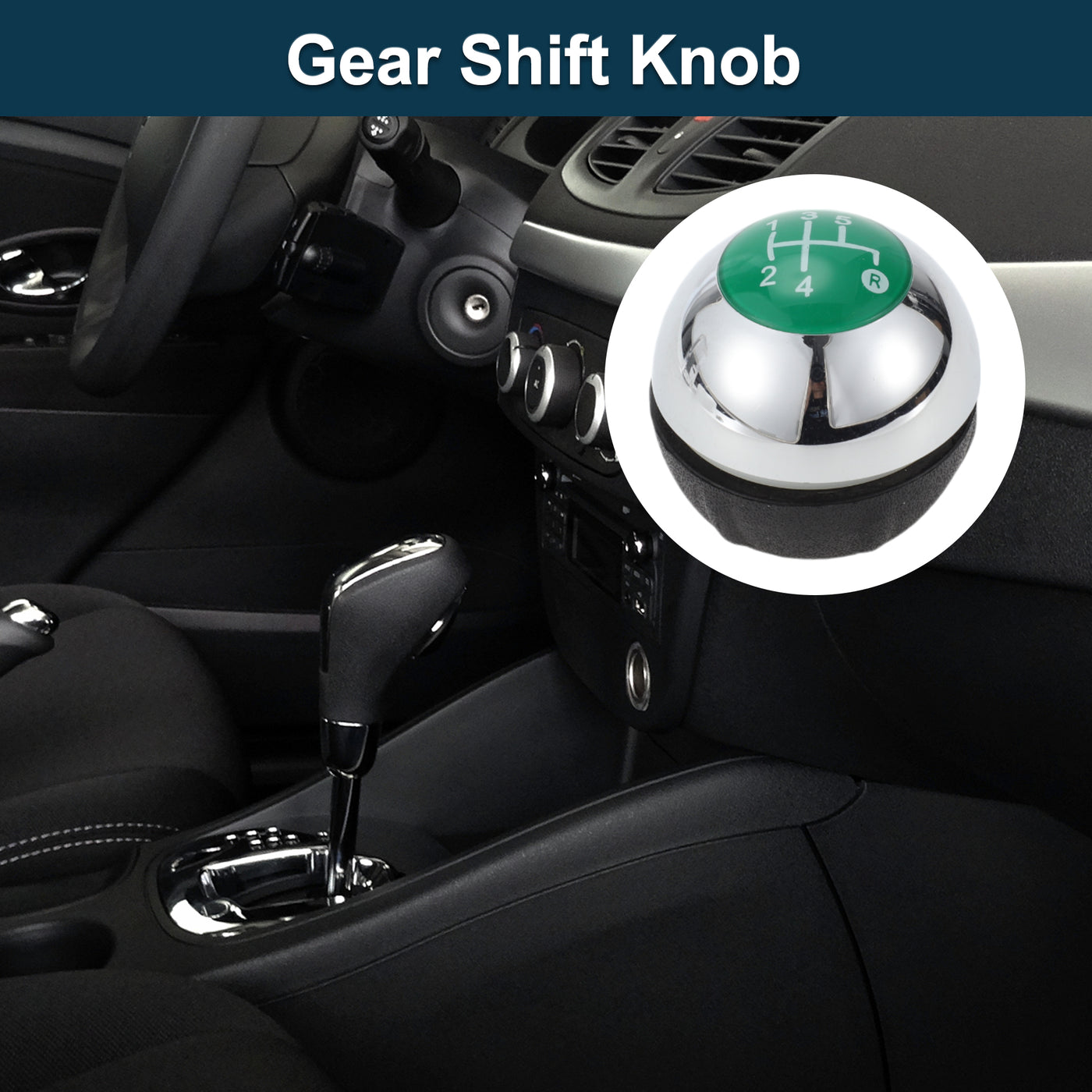 TUCKBOLD 5 Speed Manual Shift Knob for Fiat 500 Durable | Front Automotive Gearbox Stick Shifter Lever Knob Chrome Silver Tone Green Plastic Faux Leather 1 Pc