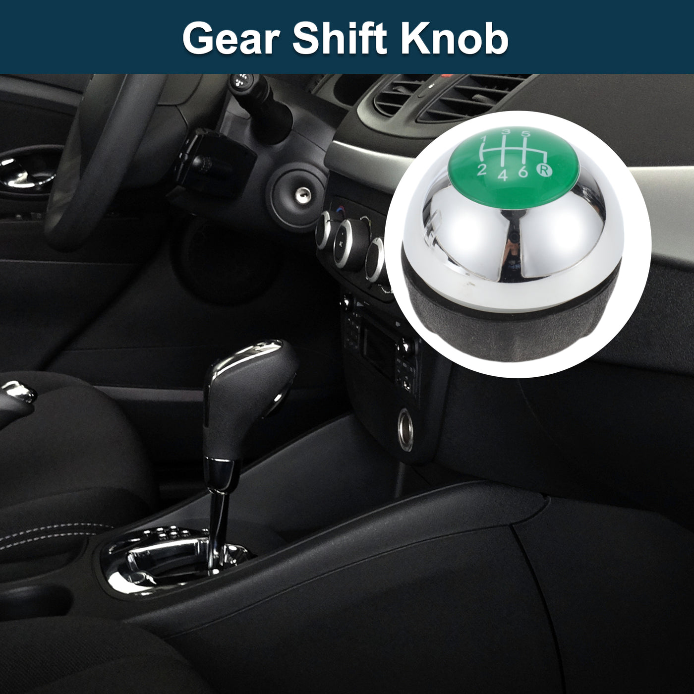 TUCKBOLD 6 Speed Manual Shift Knob for Fiat 500 Durable | Front Automotive Gearbox Stick Shifter Lever Knob Chrome Silver Tone Green Plastic Faux Leather 1 Pc