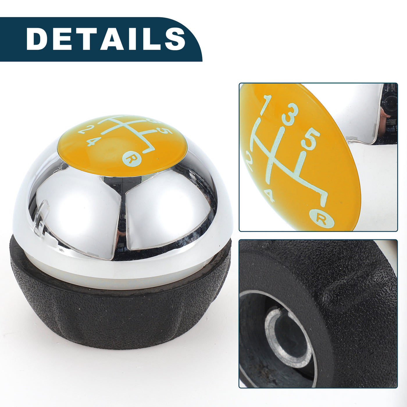 TUCKBOLD 5 Speed Manual Shift Knob for Fiat 500 Durable | Front Automotive Gearbox Stick Shifter Lever Knob Chrome Silver Tone Yellow Plastic Faux Leather 1 Pc