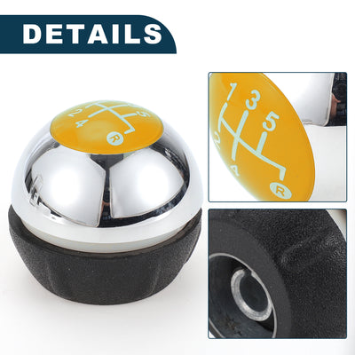 Harfington 5 Speed Manual Shift Knob for Fiat 500 Durable | Front Automotive Gearbox Stick Shifter Lever Knob Chrome Silver Tone Yellow Plastic Faux Leather 1 Pc