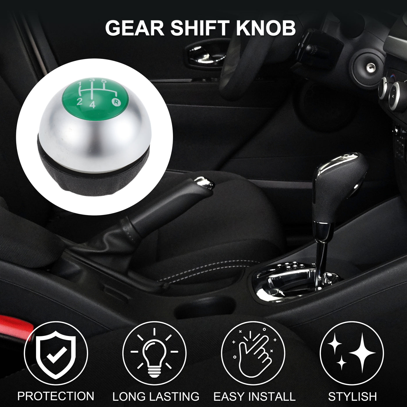 TUCKBOLD 5 Speed Manual Shift Knob for Fiat 500 Durable | Front Automotive Gearbox Stick Shifter Lever Knob Matte Silver Tone Green Plastic Faux Leather 1 Pc