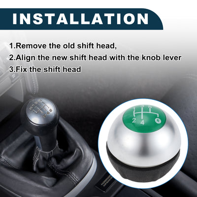 Harfington 5 Speed Manual Shift Knob for Fiat 500 Durable | Front Automotive Gearbox Stick Shifter Lever Knob Matte Silver Tone Green Plastic Faux Leather 1 Pc