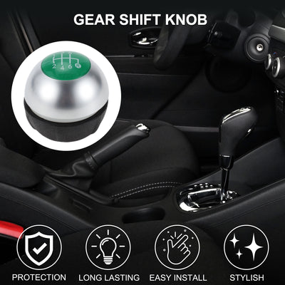 Harfington 6 Speed Manual Shift Knob for Fiat 500 Durable | Front Automotive Gearbox Stick Shifter Lever Knob Matte Silver Tone Green Plastic Faux Leather 1 Pc