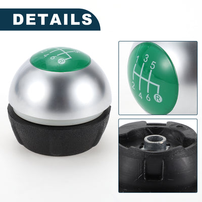 Harfington 6 Speed Manual Shift Knob for Fiat 500 Durable | Front Automotive Gearbox Stick Shifter Lever Knob Matte Silver Tone Green Plastic Faux Leather 1 Pc