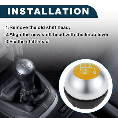 Harfington 5 Speed Manual Shift Knob for Fiat 500 Durable | Front Automotive Gearbox Stick Shifter Lever Knob Matte Silver Tone Yellow Plastic Faux Leather 1 Pc