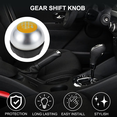 Harfington 6 Speed Manual Shift Knob for Fiat 500 Durable | Front Automotive Gearbox Stick Shifter Lever Knob Matte Silver Tone Yellow Plastic Faux Leather 1 Pc