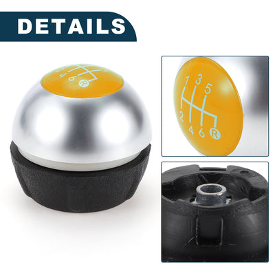 Harfington 6 Speed Manual Shift Knob for Fiat 500 Durable | Front Automotive Gearbox Stick Shifter Lever Knob Matte Silver Tone Yellow Plastic Faux Leather 1 Pc