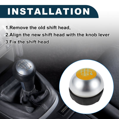 Harfington 6 Speed Manual Shift Knob for Fiat 500 Durable | Front Automotive Gearbox Stick Shifter Lever Knob Matte Silver Tone Yellow Plastic Faux Leather 1 Pc