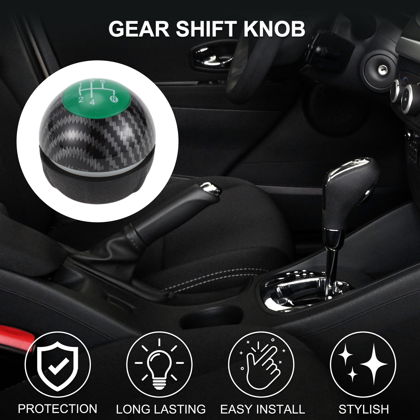 TUCKBOLD 5 Speed Manual Shift Knob for Fiat 500 Durable | Front Automotive Gearbox Stick Shifter Lever Knob Black Green Plastic Faux Leather 1 Pc