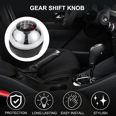 Harfington 5 Speed Manual Shift Knob for Fiat 500 Durable | Front Automotive Gearbox Stick Shifter Lever Knob Chrome Silver Tone Red Plastic Faux Leather 1 Pc