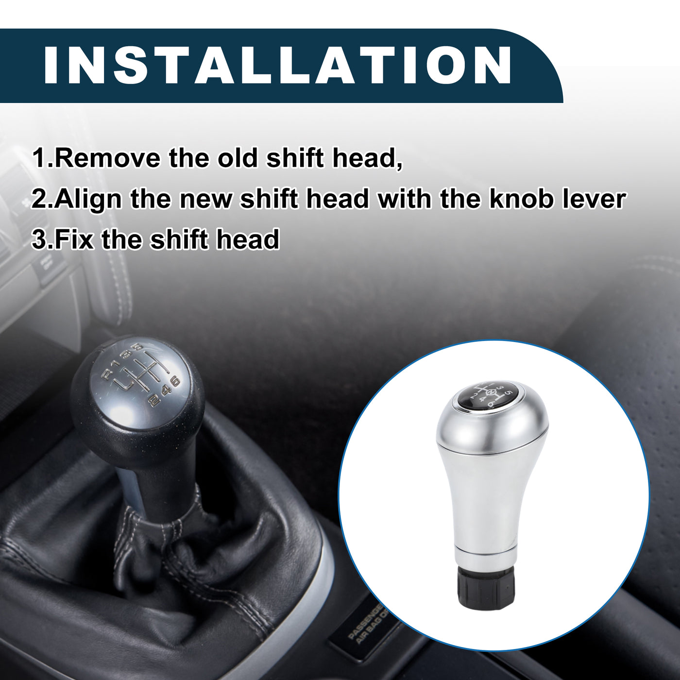 TUCKBOLD 6 Speed Manual Shift Knob for Mercedes-Benz C-Class Durable | Front Automotive Gearbox Stick Shifter Lever Knob Silver Tone Aluminum Alloy 1 Pc