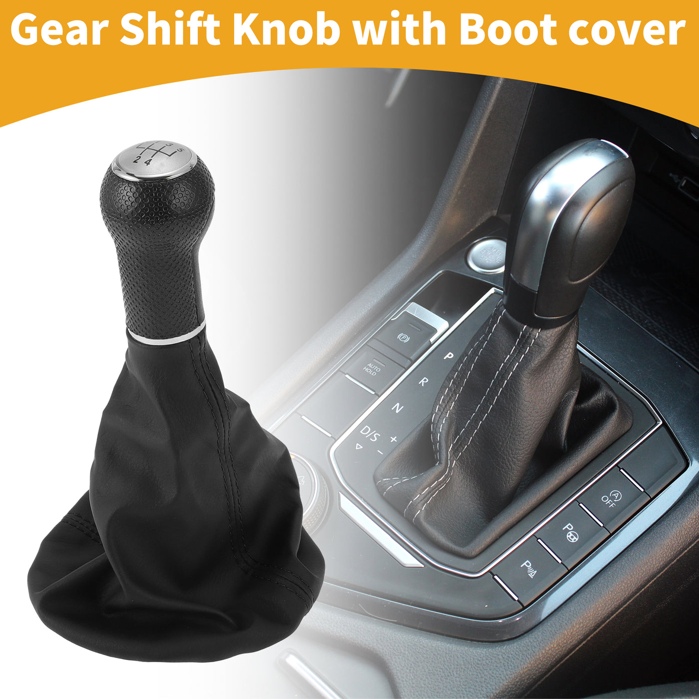 Partuto 5 Speed Manual Gear Shifter Knob with Cover - Car Shift Lever Knob - for VW Polo Classic 6N 1996-2001 Plastic Faux Leather Black Silver Tone - 1 Pc