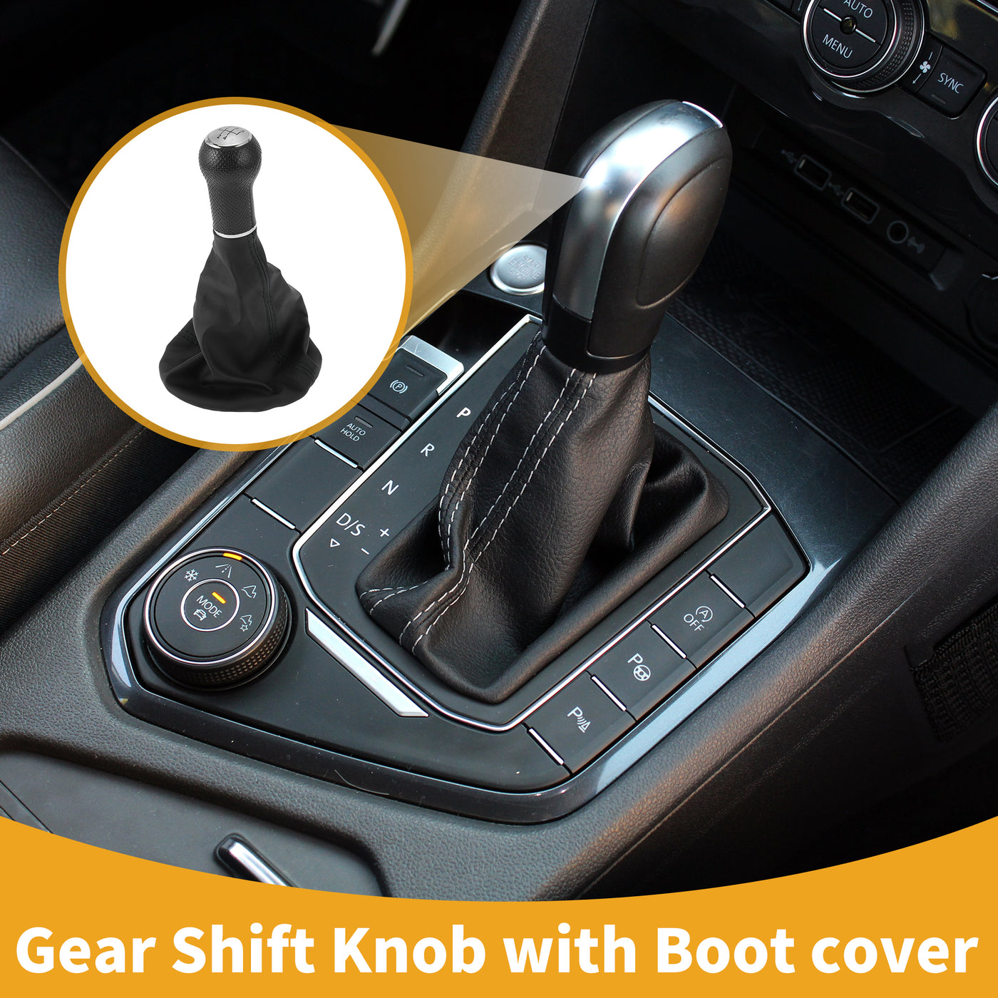 Partuto 5 Speed Manual Gear Shifter Knob with Cover - Car Shift Lever Knob - for VW Polo Classic 6N 1996-2001 Plastic Faux Leather Black Silver Tone - 1 Pc