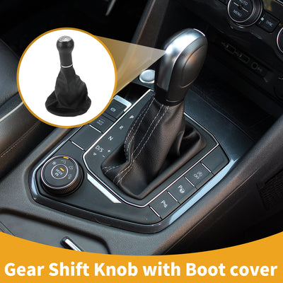 Harfington 5 Speed Manual Gear Shifter Knob with Cover - Car Shift Lever Knob - for VW Polo Classic 6N 1996-2001 Plastic Faux Leather Black Silver Tone - 1 Pc