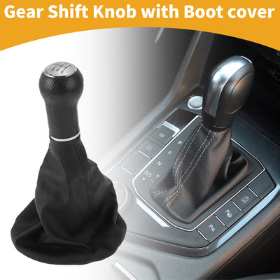 Harfington 6 Speed Manual Gear Shifter Knob with Cover - Car Shift Lever Knob - for VW Polo Classic 6N 1996-2001 Plastic Faux Leather Black Silver Tone - 1 Pc