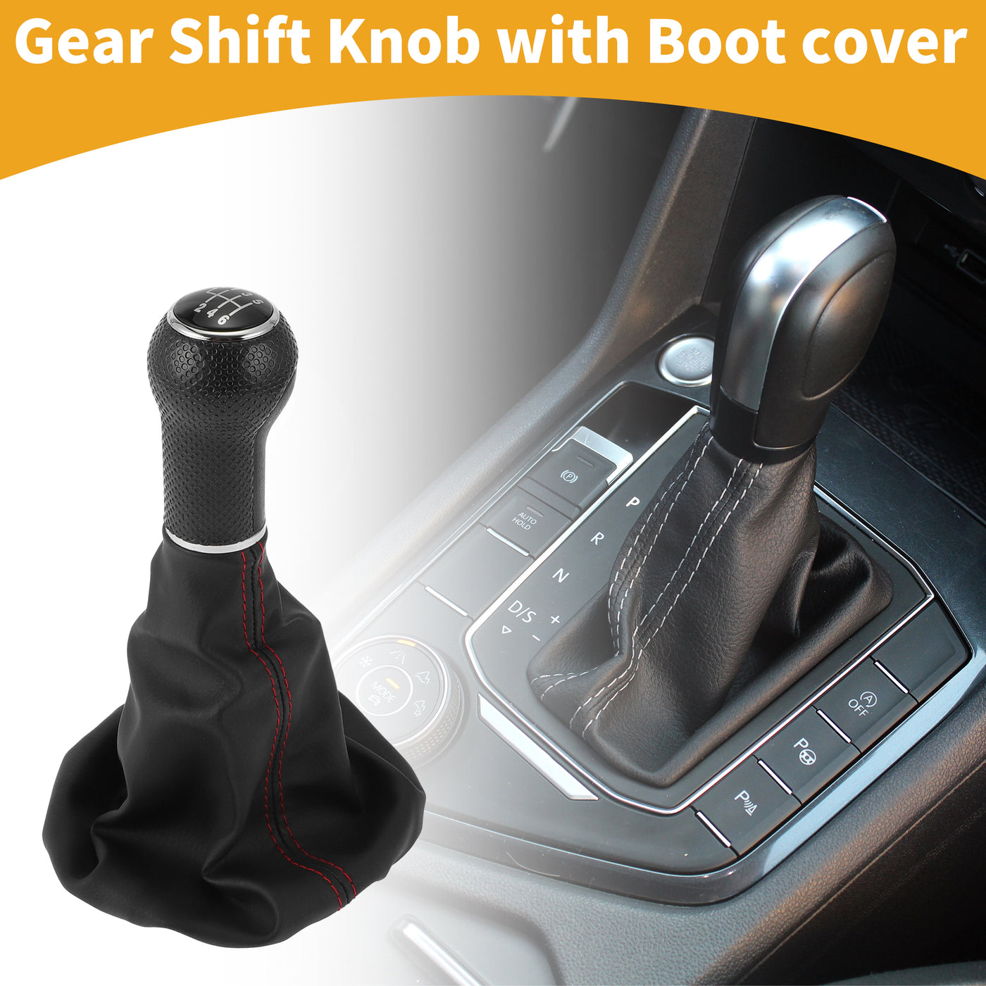 Partuto 6 Speed Manual Gear Shift Knob with Cover - Car Shift Lever Knob - for Volkswagen Polo Classic 6N 6N2 1996-2001 Plastic Faux Leather Black Red - 1 Pc