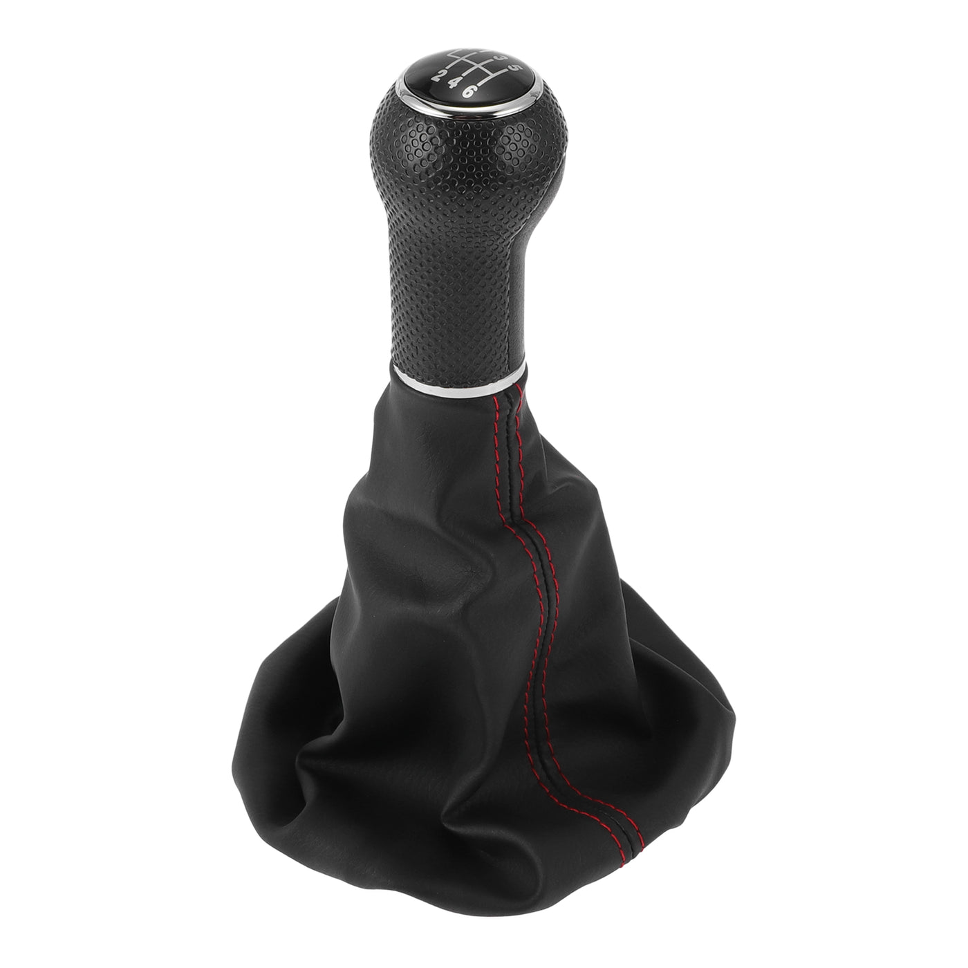 Partuto 6 Speed Manual Gear Shift Knob with Cover - Car Shift Lever Knob - for Volkswagen Polo Classic 6N 6N2 1996-2001 Plastic Faux Leather Black Red - 1 Pc