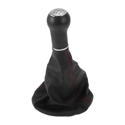 Harfington 6 Speed Manual Gear Shifter Knob with Cover - Car Shift Lever Knob - for Volkswagen Polo Classic 6N 1996-2001 Plastic Faux Leather Black Red - 1 Pc