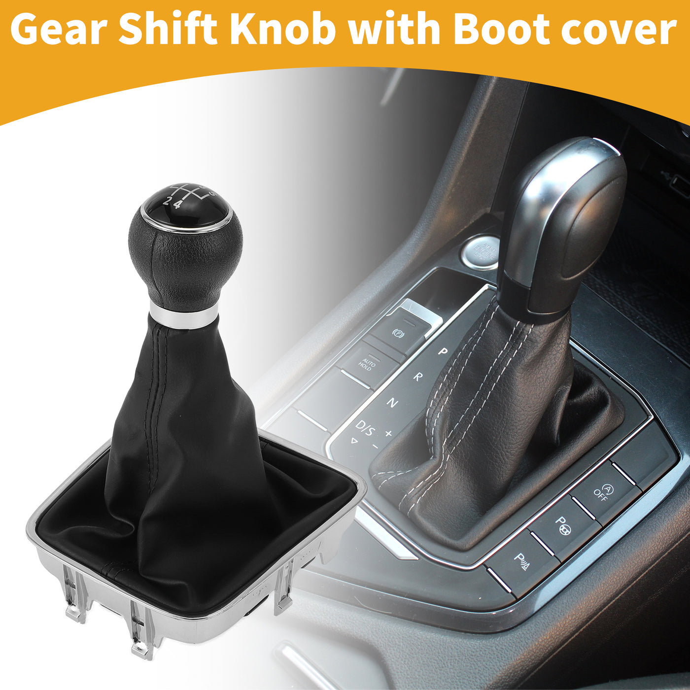 Partuto 5 Speed Manual Gear Shifter Knob with Cover No.5N0711113 - Car Shift Lever Knob - for VW Golf Plus 5M 2005-2014 Plastic Faux Leather Black - 1 Pc