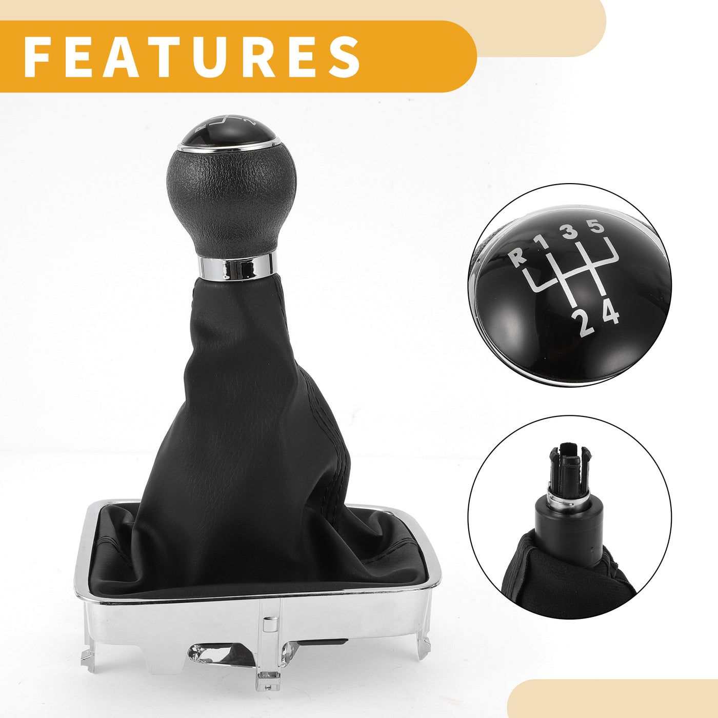 Partuto 5 Speed Manual Gear Shifter Knob with Cover No.5N0711113 - Car Shift Lever Knob - for VW Golf Plus 5M 2005-2014 Plastic Faux Leather Black - 1 Pc