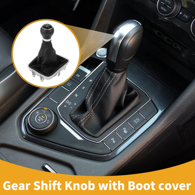 Harfington 5 Speed Manual Gear Shifter Knob with Cover No.5N0711113 - Car Shift Lever Knob - for VW Golf Plus 5M 2005-2014 Plastic Faux Leather Black - 1 Pc