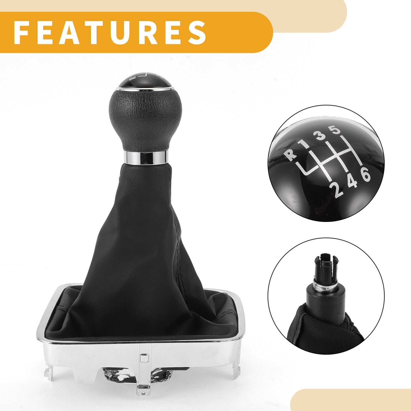 Partuto 6 Speed Manual Gear Shifter Knob with Cover No.5N0711113 - Car Shift Lever Knob - for VW Golf Plus 5M 2005-2014 Plastic Faux Leather Black - 1 Pc