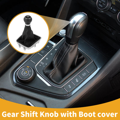 Harfington 6 Speed Manual Gear Shifter Knob with Cover No.5N0711113 - Car Shift Lever Knob - for VW Golf Plus 5M 2005-2014 Plastic Faux Leather Black - 1 Pc