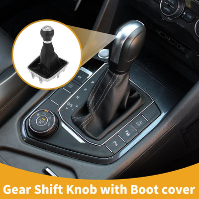 Harfington 5 Speed Manual Gear Shifter Knob with Cover No.5N0711113 - Shift Lever Knob - for VW Golf Plus 2005-2014 Plastic Faux Leather Black Silver Tone - 1 Pc