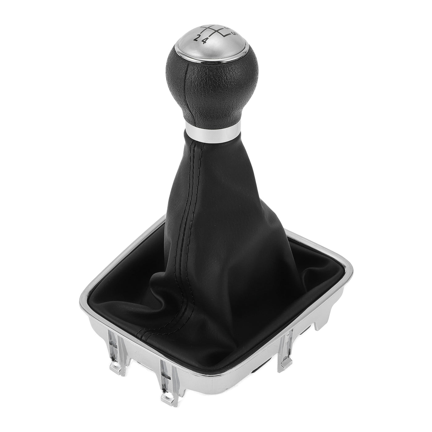 Partuto 5 Speed Manual Gear Shifter Knob with Cover No.5N0711113 - Shift Lever Knob - for VW Golf Plus 2005-2014 Plastic Faux Leather Black Silver Tone - 1 Pc