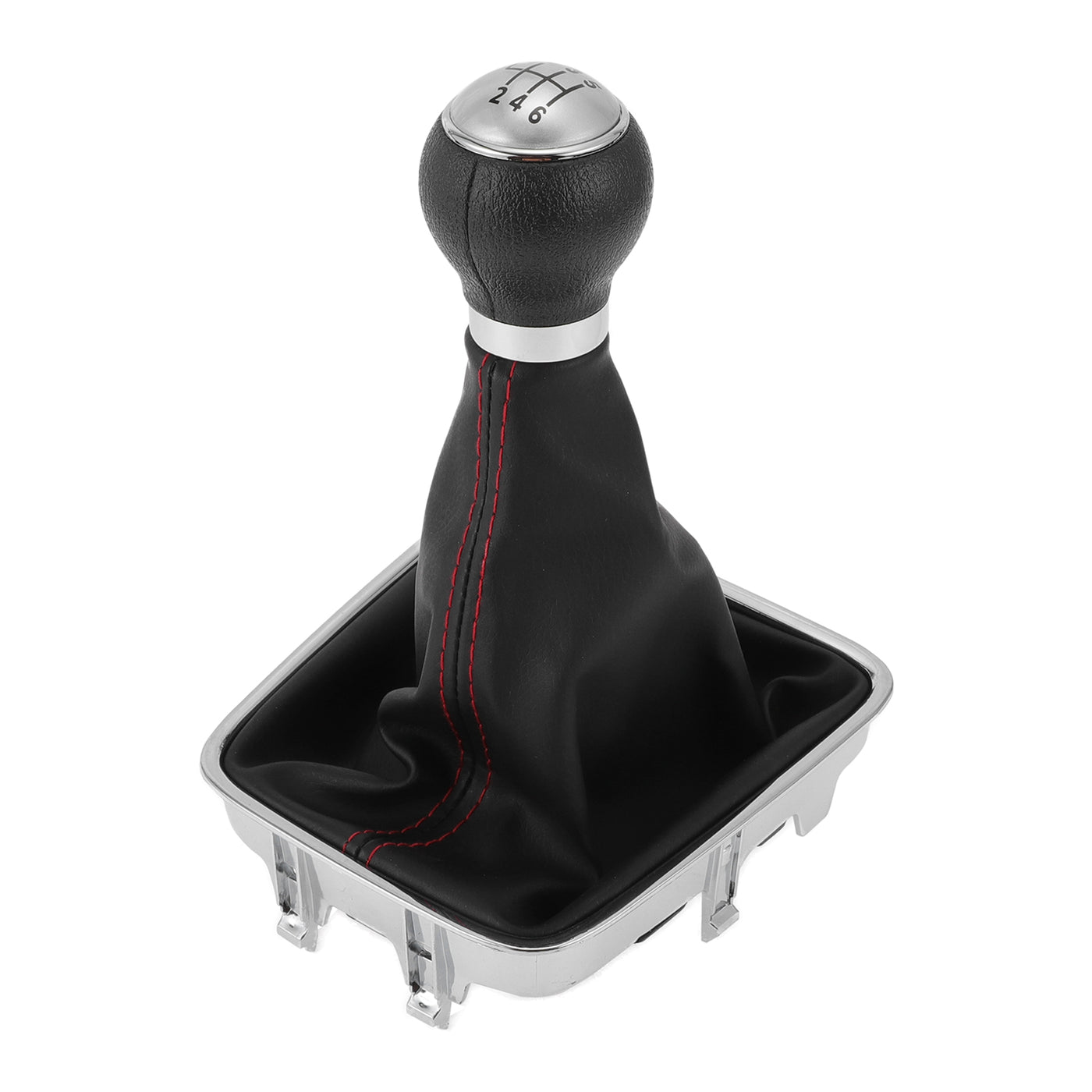 Partuto 6 Speed Manual Gear Shifter Knob with Cover No.5N0711113 - Car Shift Lever Knob - for VW Tiguan 5N 2007-2015 Plastic Faux Leather Black Red - 1 Pc