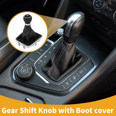 Harfington 5 Speed Manual Gear Shifter Knob with Cover No.5N0711113 - Car Shift Lever Knob - for VW Tiguan 5N 2007-2015 Plastic Faux Leather Black - 1 Pc