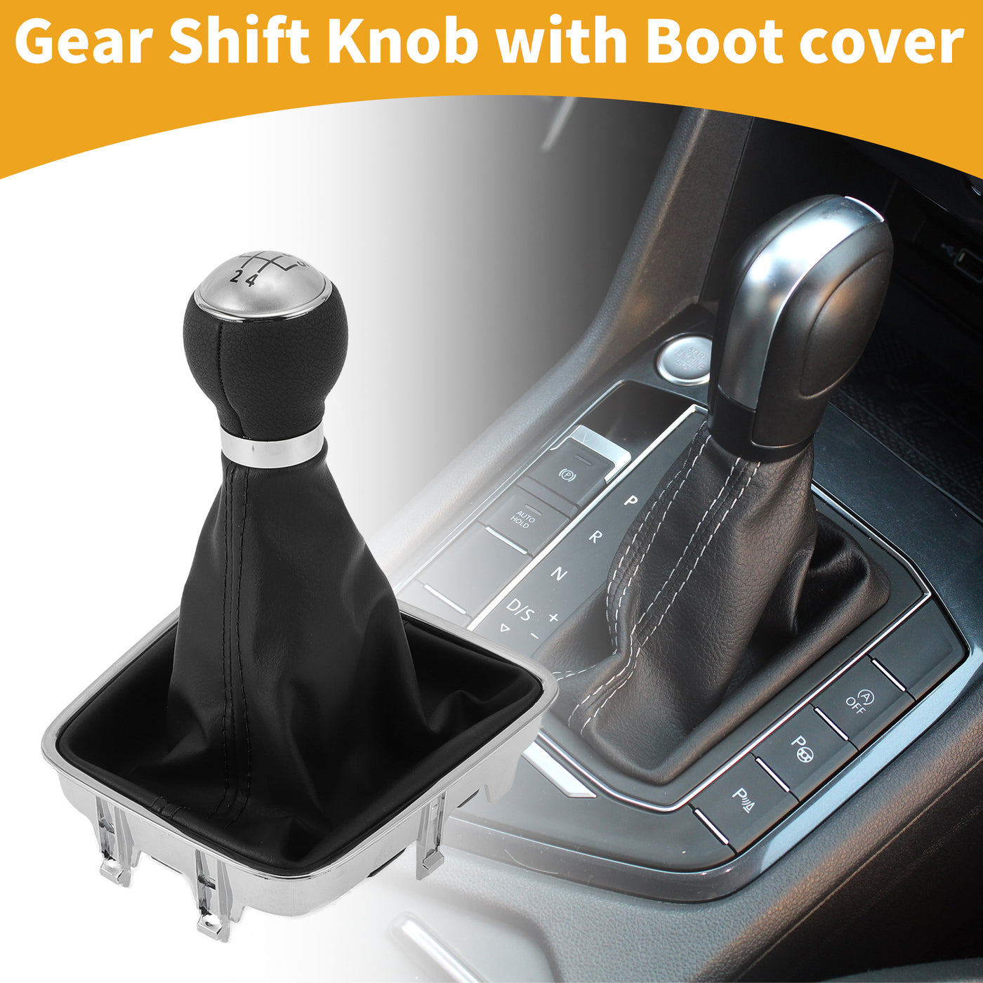 Partuto 5 Speed Manual Gear Shifter Knob with Cover No.5N0711113 - Shift Lever Knob - for VW Tiguan 2007-2015 Plastic Faux Leather Black Silver Tone - 1 Pc