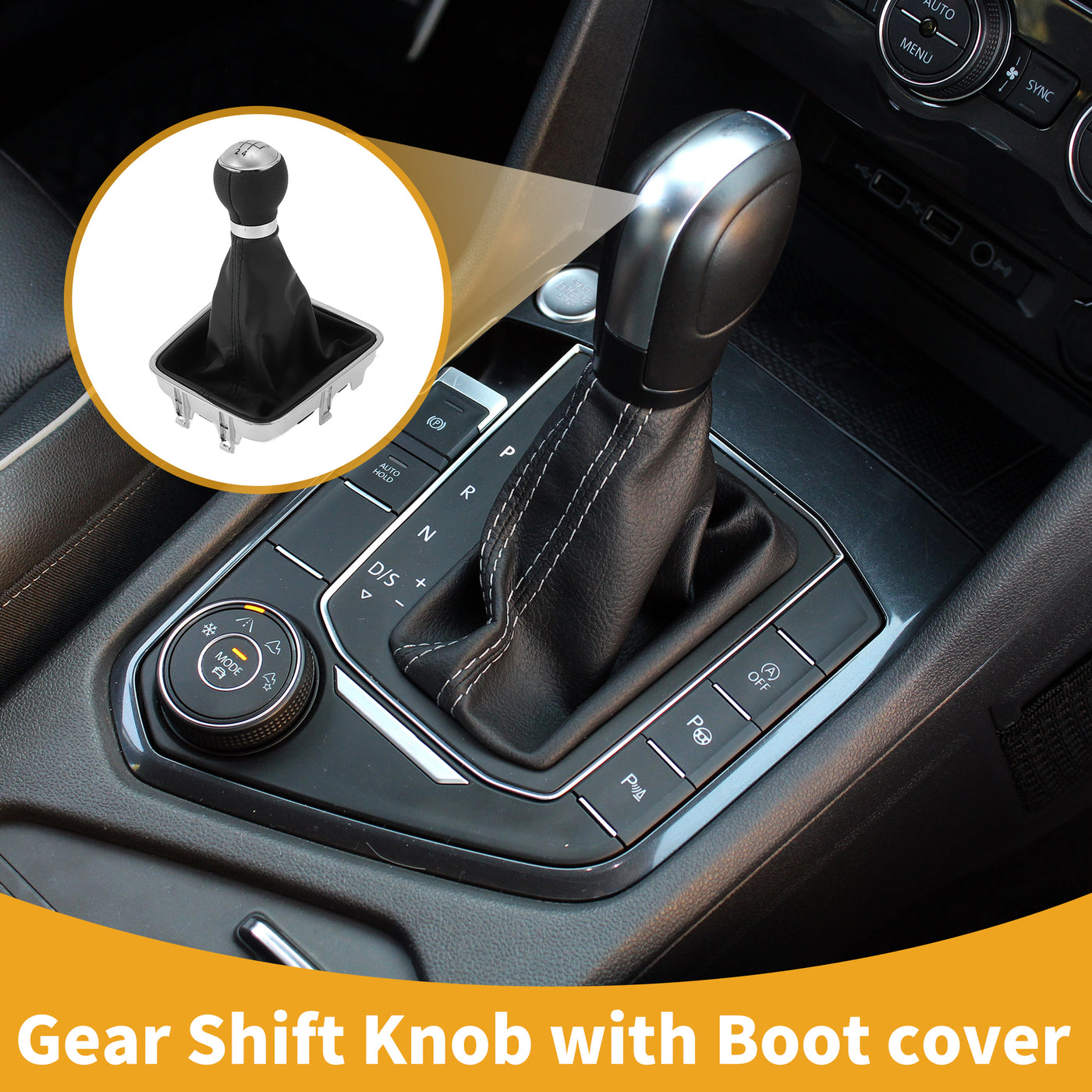 Partuto 5 Speed Manual Gear Shifter Knob with Cover No.5N0711113 - Shift Lever Knob - for VW Tiguan 2007-2015 Plastic Faux Leather Black Silver Tone - 1 Pc