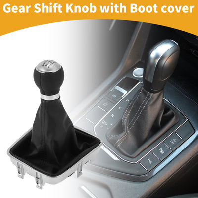 Harfington 6 Speed Manual Gear Shifter Knob with Cover No.5N0711113 - Shift Lever Knob - for VW Tiguan 2007-2015 Plastic Faux Leather Black Silver Tone - 1 Pc