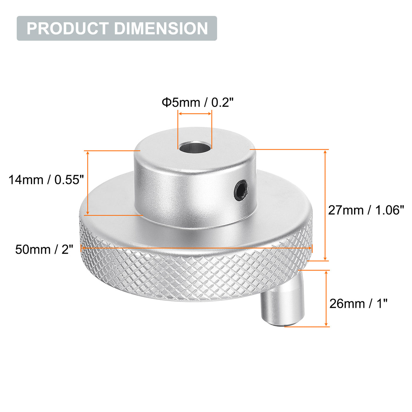 Harfington Aluminum Alloy Handwheel 50mm OD 5mm Bore with Rotate Handle for Lathe, Silver