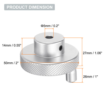 Harfington Aluminum Alloy Handwheel 50mm OD 5mm Bore with Rotate Handle for Lathe, Silver