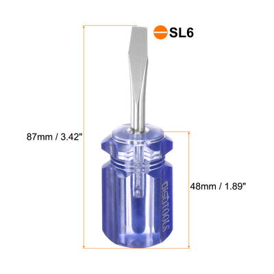 Harfington SL6 Short Tip Slotted Screwdriver Stubby Magnetic Flat Head CR-V, Blue