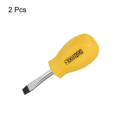 Harfington 2pcs SL6 Short Tip Slotted Screwdriver Stubby Magnetic Flat Head CR-V, Yellow