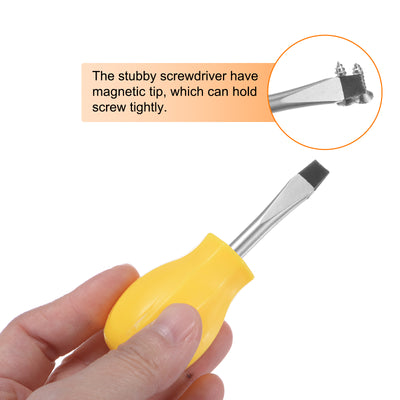 Harfington 2pcs SL6 Short Tip Slotted Screwdriver Stubby Magnetic Flat Head CR-V, Yellow