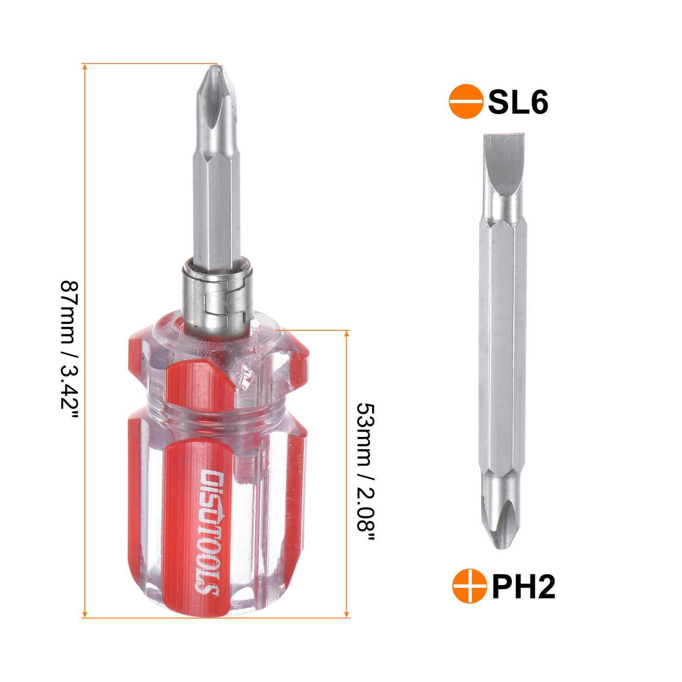 Harfington 2 in 1 Short Screwdriver Stubby Magnetic Phillips & Flat Head Screwdriver, Red