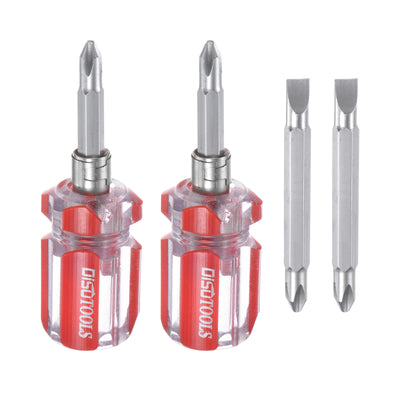 Harfington 2pcs 2 in 1 Short Screwdriver Stubby Magnetic Phillips & Flat Head, Red