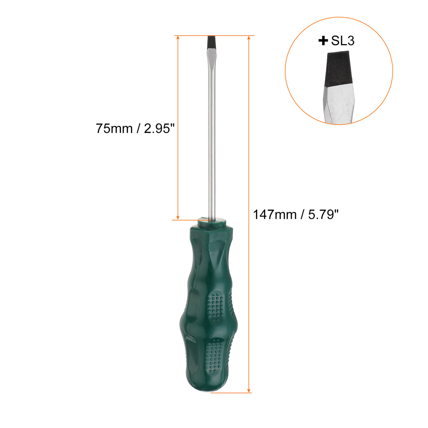 Harfington SL3 Flat Head Screwdriver 3" Magnetic Slotted Screwdrivers CR-V, Green