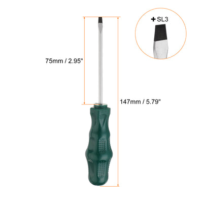 Harfington SL3 Flat Head Screwdriver 3" Magnetic Slotted Screwdrivers CR-V, Green