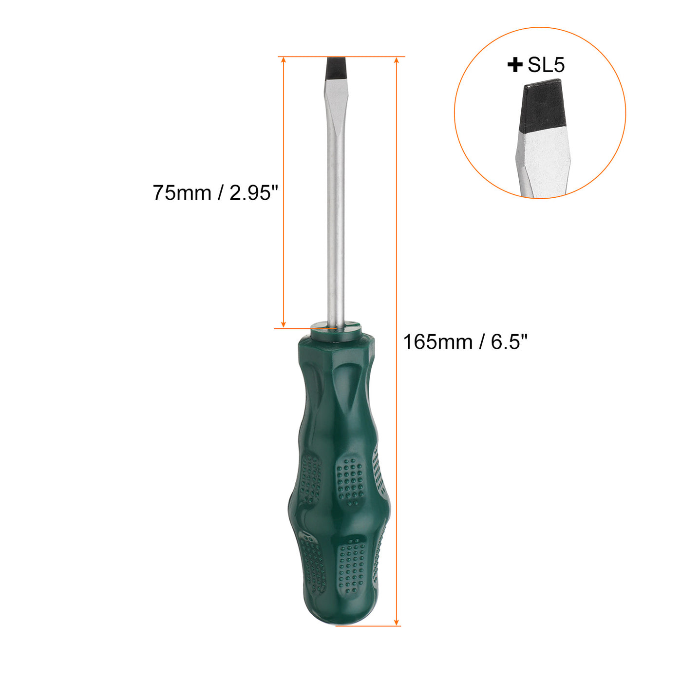 Harfington SL5 Flat Head Screwdriver 6.5" Magnetic Slotted Screwdrivers CR-V, Green