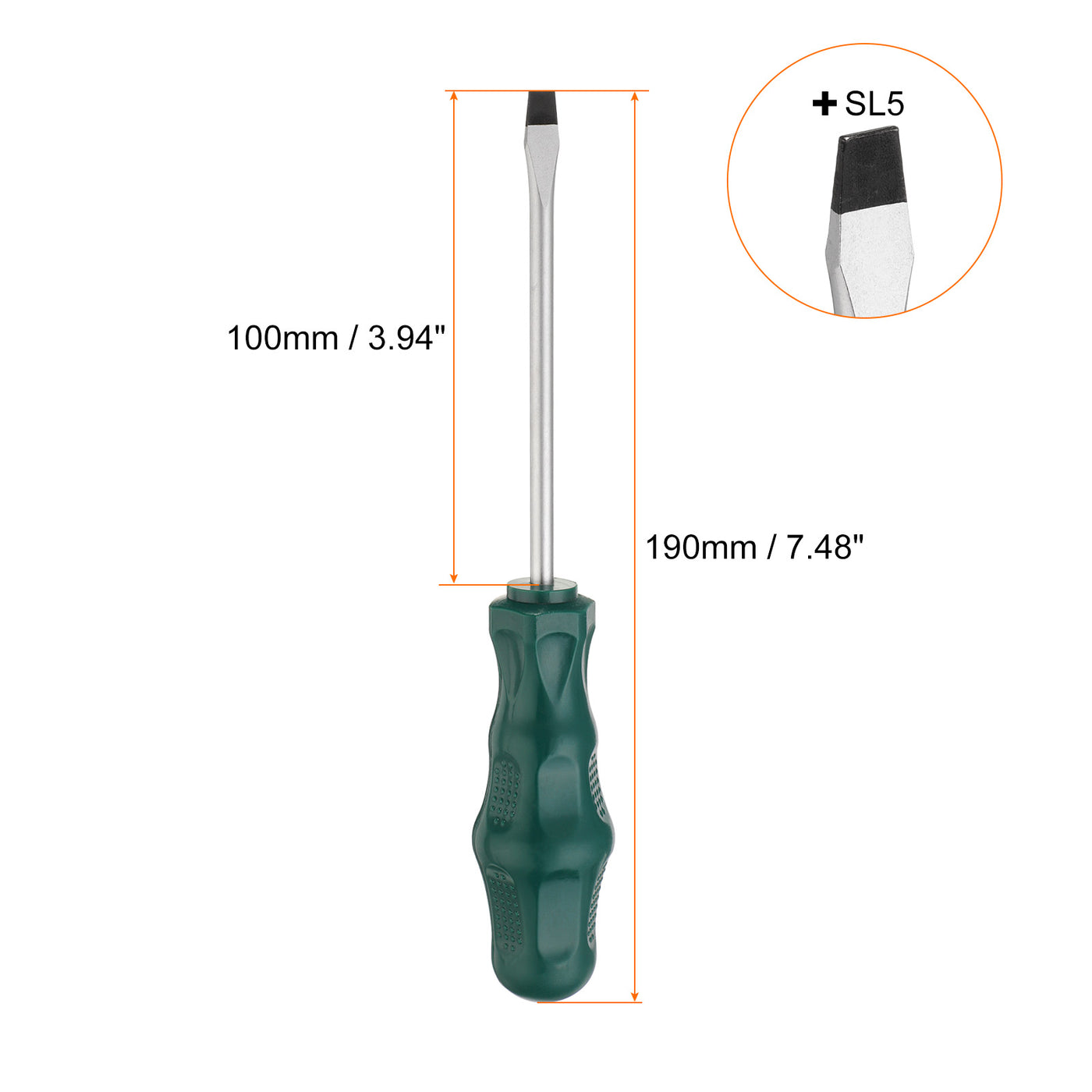 Harfington SL5 Flat Head Screwdriver 7.5" Magnetic Slotted Screwdrivers CR-V, Green