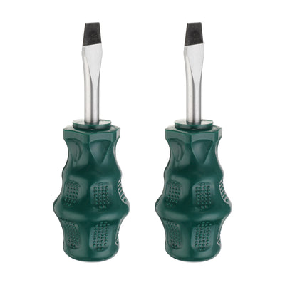 Harfington 2pcs SL6 Flat Head Screwdriver 3.8" Magnetic Slotted Screwdrivers CR-V, Green