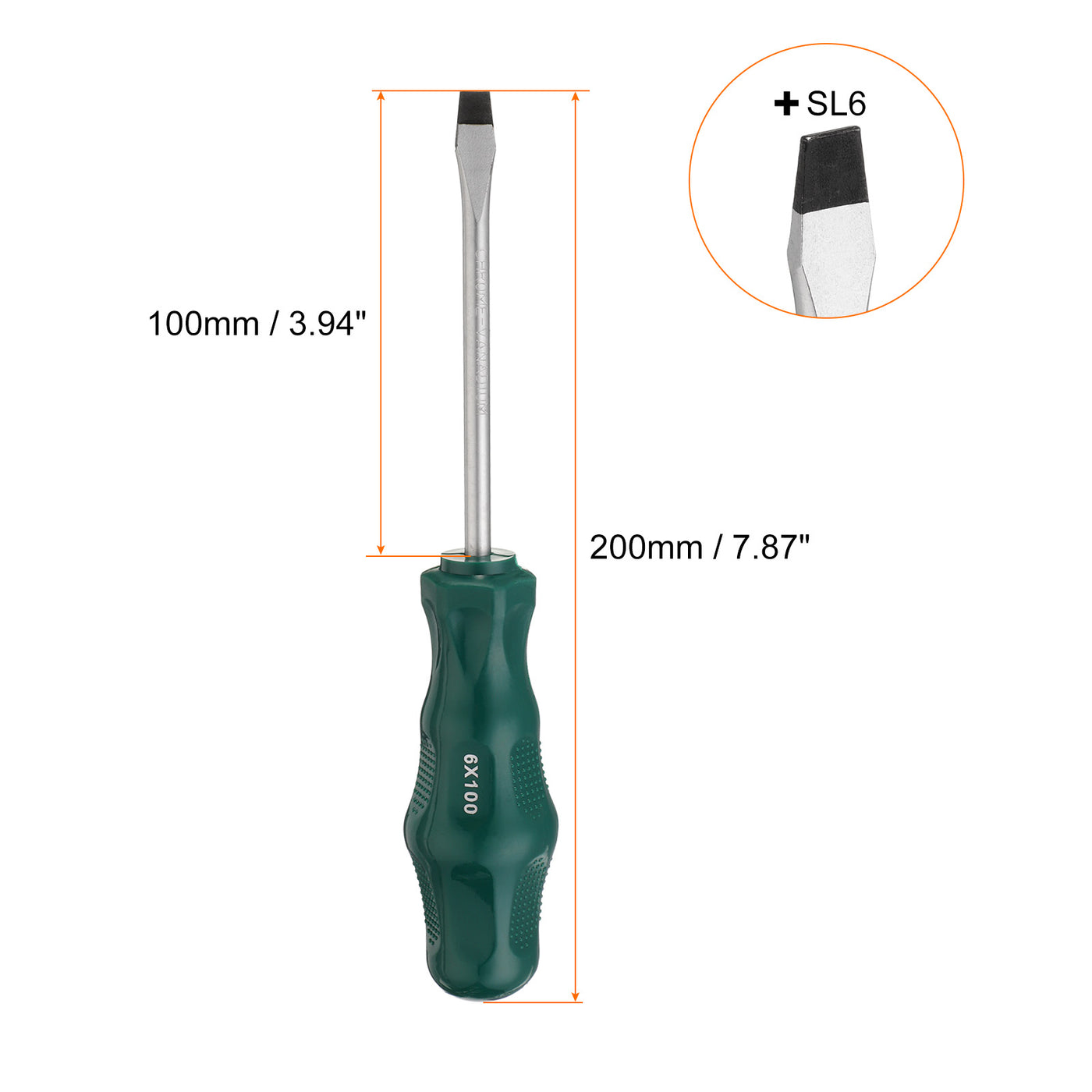 Harfington SL6 Flachkopf-Schraubendreher 7,9" Magnetische Schlitz-Schraubendreher 3,9" CR-V mit ergonomischem Griff für DIY-Reparaturen, Grün