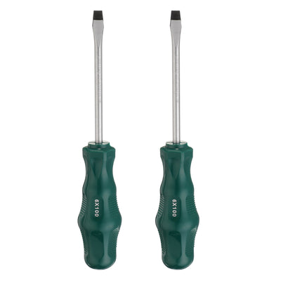 Harfington 2pcs SL6 Flat Head Screwdriver 7.9" Magnetic Slotted Screwdrivers CR-V, Green