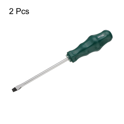 Harfington 2pcs SL6 Flat Head Screwdriver 8.9" Magnetic Slotted Screwdrivers CR-V, Green